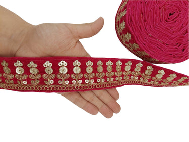 Velvet Floral Embroidered Sequins Trim Indian Sari Border, Sequin Trimming, Sequinned Lace